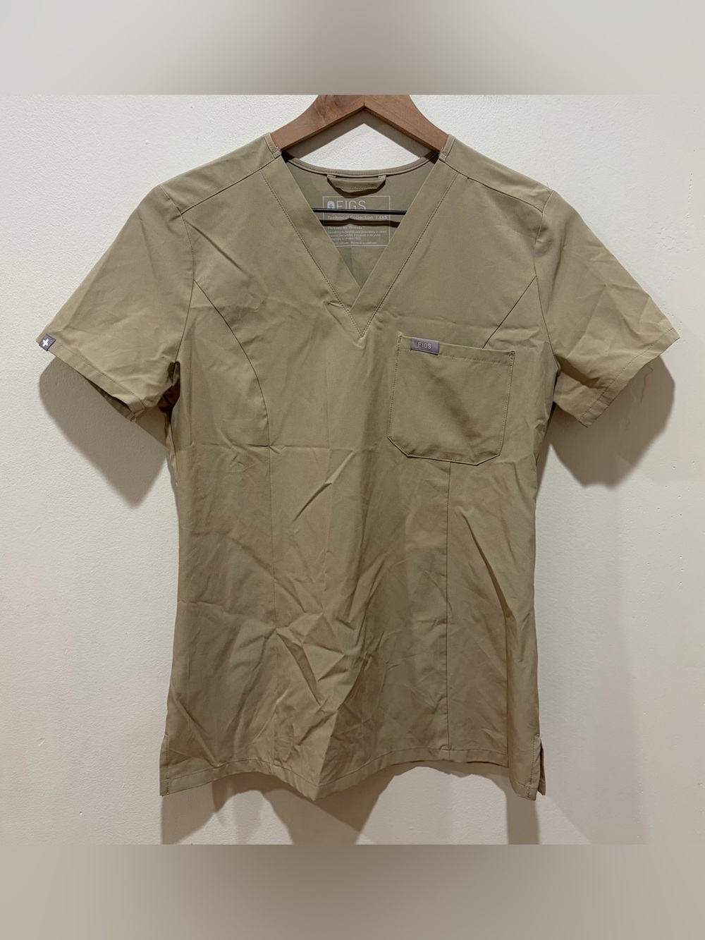 Figs Technical Collection Catarina Light Tan / Beige Scrubs Shirt Top - Size XXS